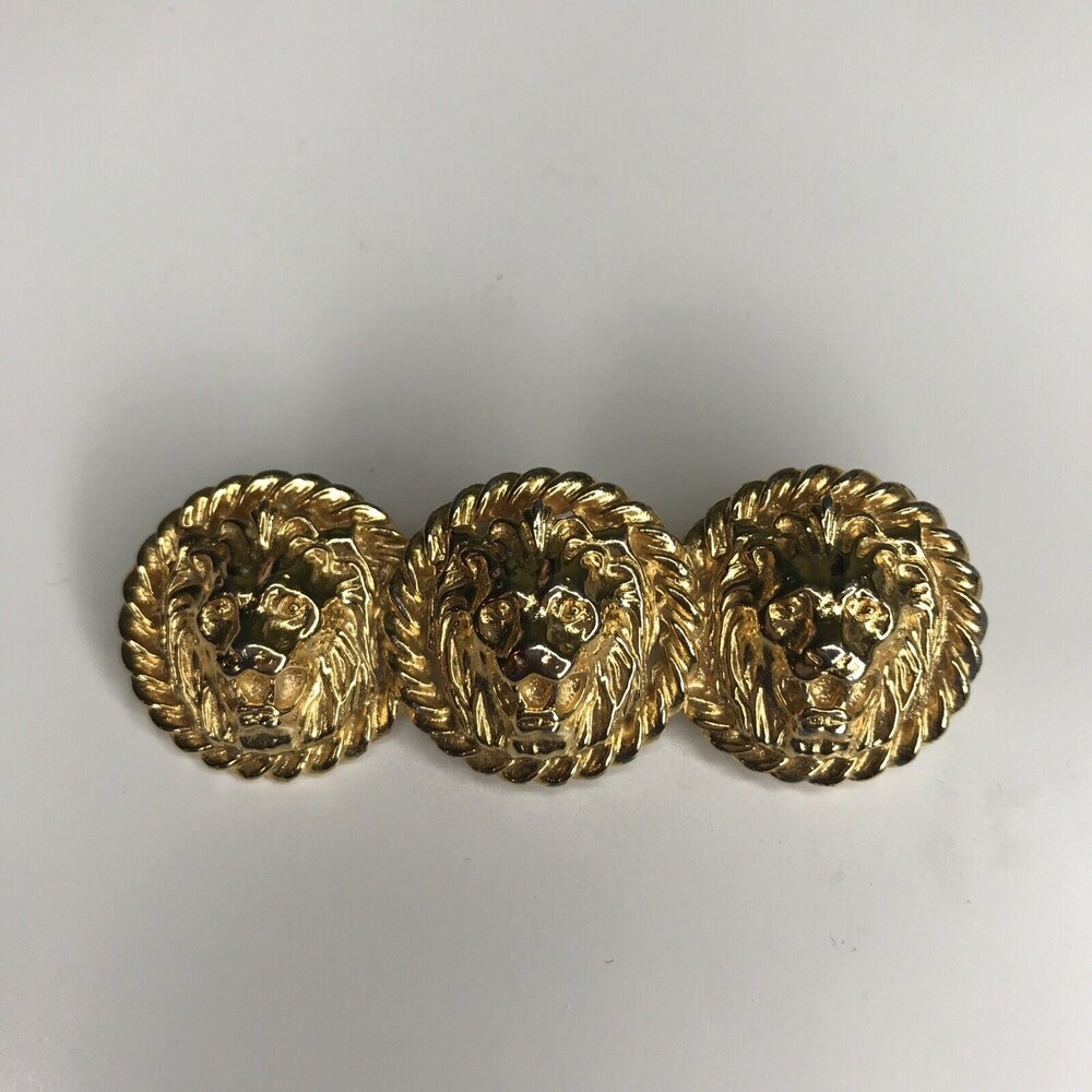 Lions Head Vintage Jewelry Brooch Pin Goldtone Costume 1980s Inspired